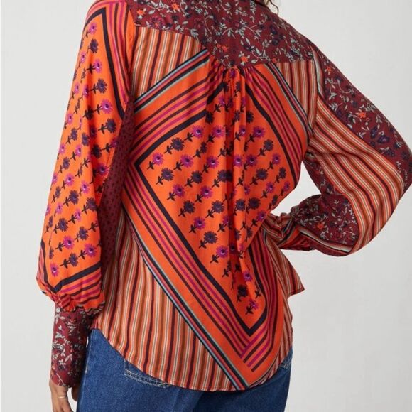 FREE PEOPLE Hazel Buttondown / Chili Pepper Combo. Size Xsmall NWT - Picture 2 of 12